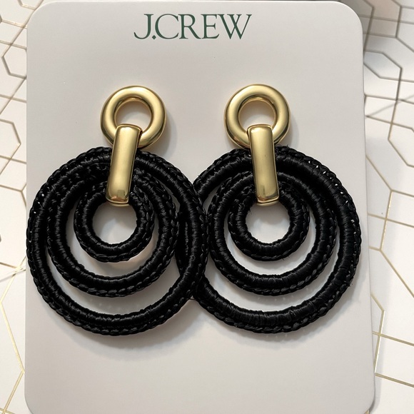 JCREW Layered Raffia Hoop Earrings NWT Black - Picture 6 of 12